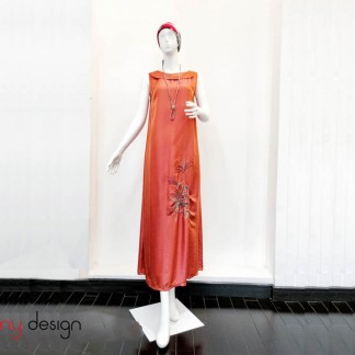 Orange silk dress with flower embroidery